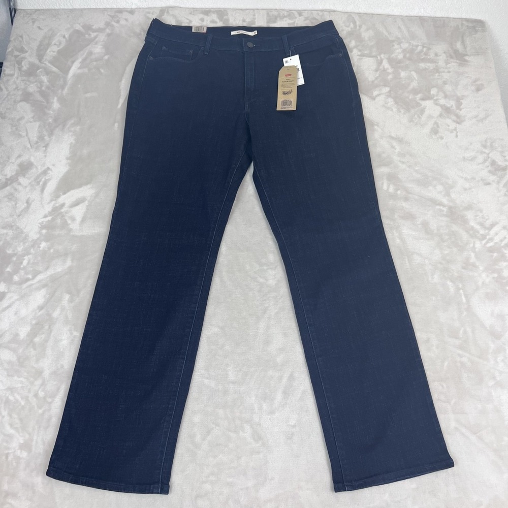 Levis 505 Jeans Womens 33 Blue Dark Wash Denim Straight Stretch Comfort NWT